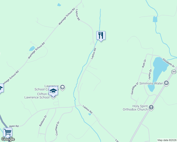 map of restaurants, bars, coffee shops, grocery stores, and more near 83 Layton Road in Wantage