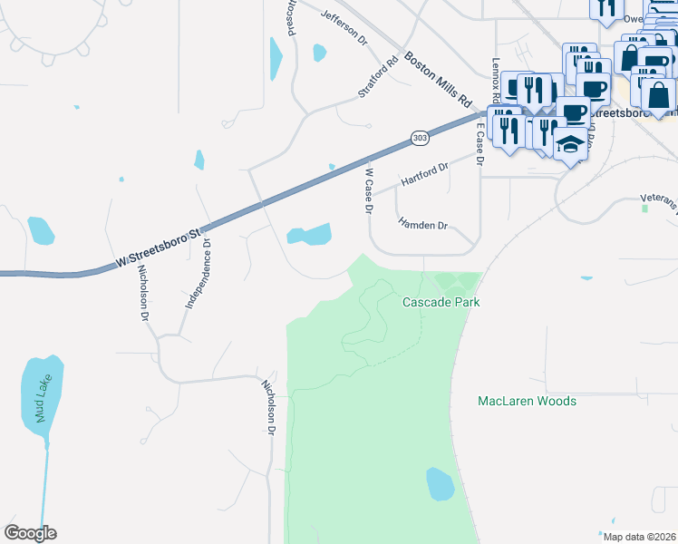 map of restaurants, bars, coffee shops, grocery stores, and more near 1005 Westhaven Drive in Hudson