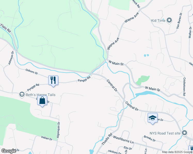map of restaurants, bars, coffee shops, grocery stores, and more near 215 New York 210 in Stony Point