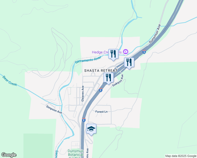 map of restaurants, bars, coffee shops, grocery stores, and more near 4215 Dunsmuir Avenue in Dunsmuir