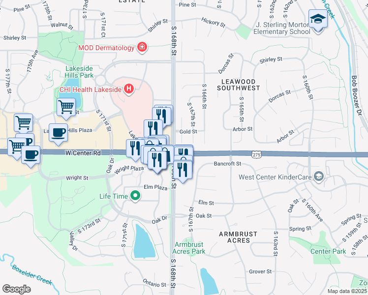 map of restaurants, bars, coffee shops, grocery stores, and more near 2612 South 167th Avenue Circle in Omaha