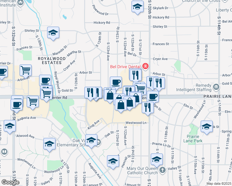 map of restaurants, bars, coffee shops, grocery stores, and more near 2535 South 123rd Street in Omaha