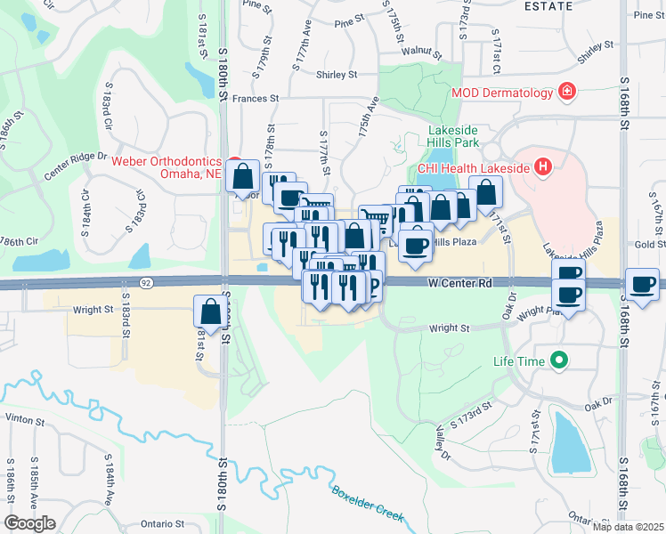 map of restaurants, bars, coffee shops, grocery stores, and more near 17627 Gold Plaza in Omaha