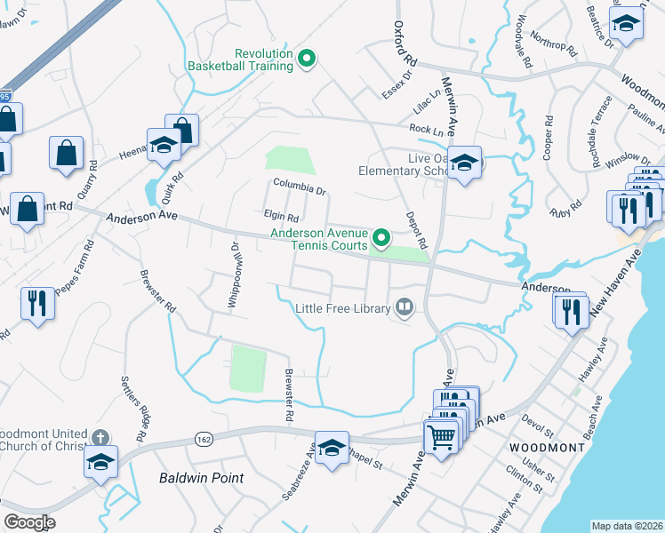 map of restaurants, bars, coffee shops, grocery stores, and more near 346 Anderson Avenue in Milford