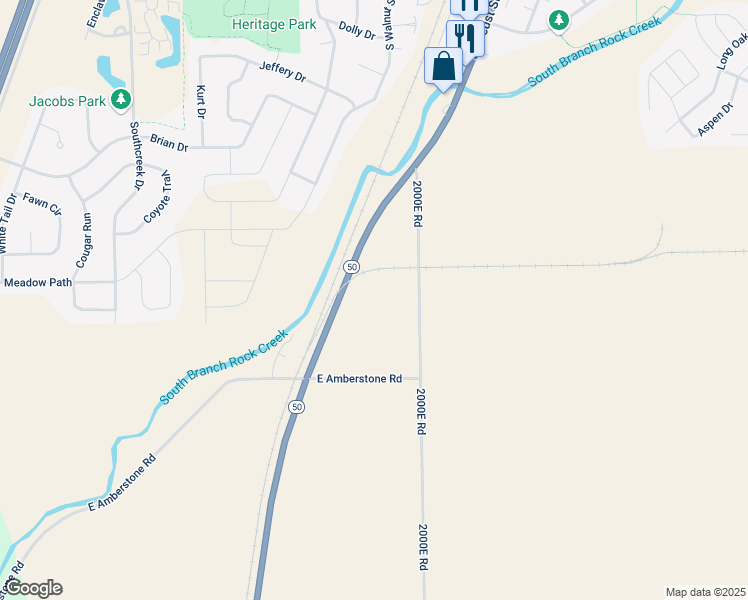 map of restaurants, bars, coffee shops, grocery stores, and more near 7927 Illinois 50 in Manteno