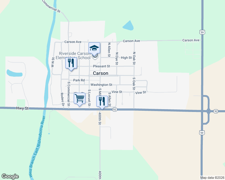 map of restaurants, bars, coffee shops, grocery stores, and more near 446 Vine Street in Carson