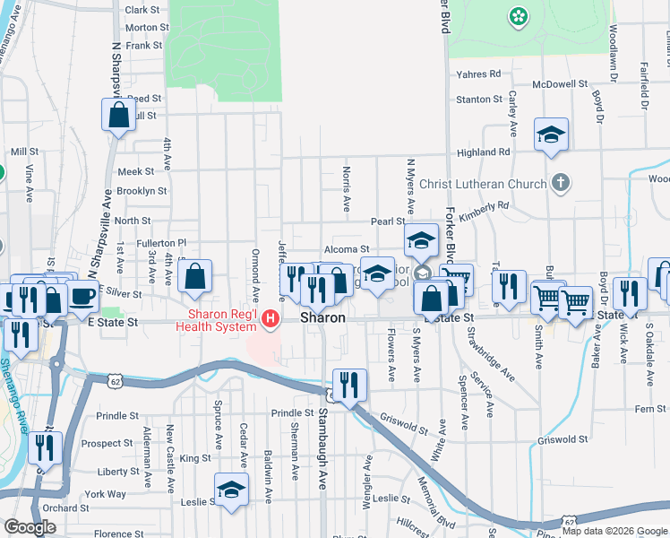 map of restaurants, bars, coffee shops, grocery stores, and more near 893 Linden Street in Sharon