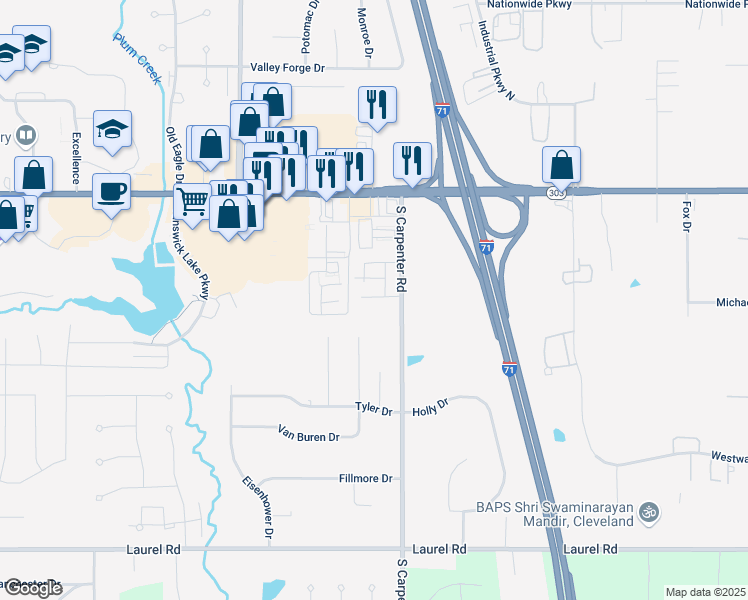 map of restaurants, bars, coffee shops, grocery stores, and more near 3224 Pinecrest Drive in Brunswick
