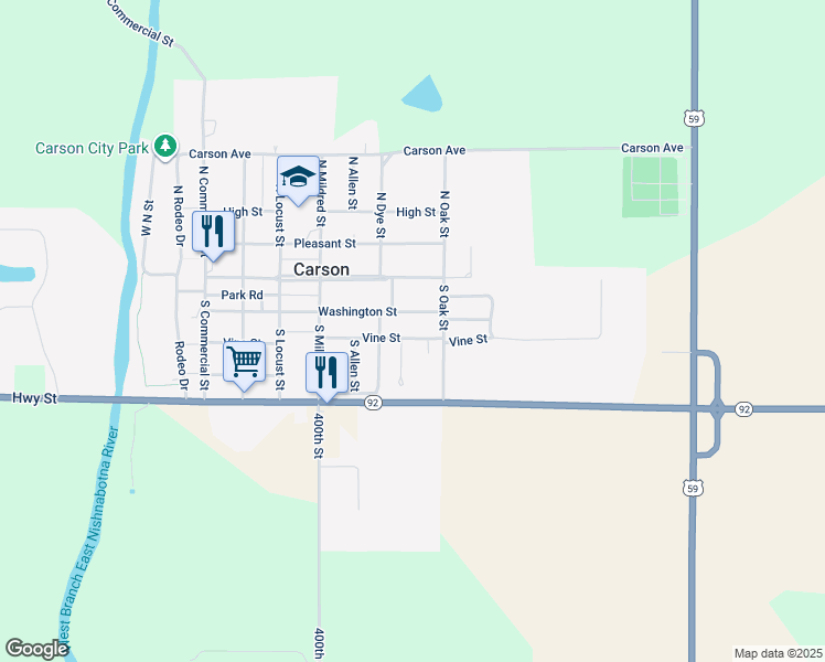 map of restaurants, bars, coffee shops, grocery stores, and more near 536 Vine Street in Carson