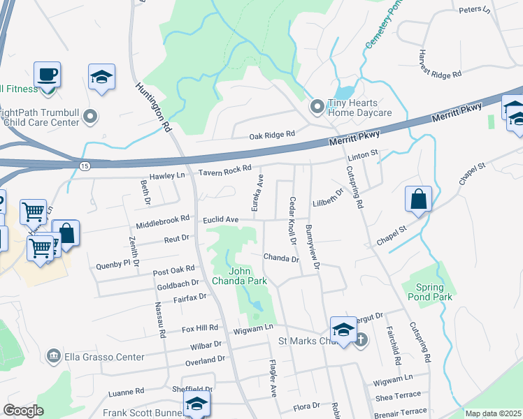 map of restaurants, bars, coffee shops, grocery stores, and more near 35 Eureka Avenue in Stratford
