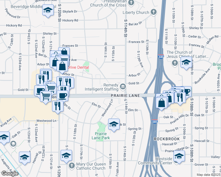 map of restaurants, bars, coffee shops, grocery stores, and more near 11440 West Center Road in Omaha