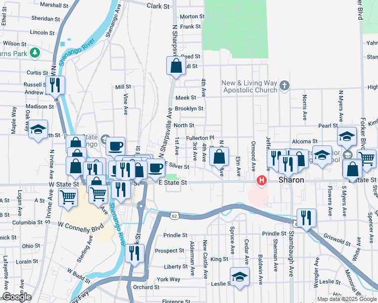 map of restaurants, bars, coffee shops, grocery stores, and more near 138 2nd Avenue in Sharon