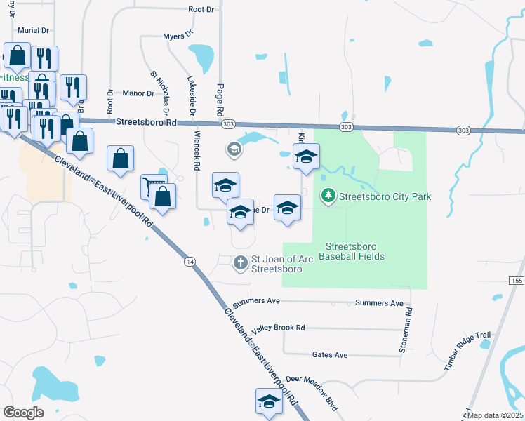 map of restaurants, bars, coffee shops, grocery stores, and more near 1900 Annalane Drive in Streetsboro