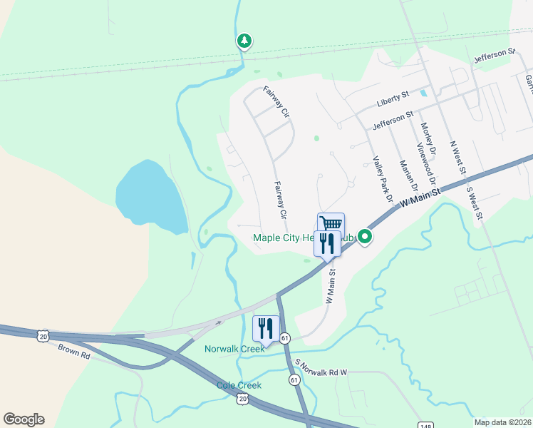 map of restaurants, bars, coffee shops, grocery stores, and more near 110 Sycamore Dr in Norwalk