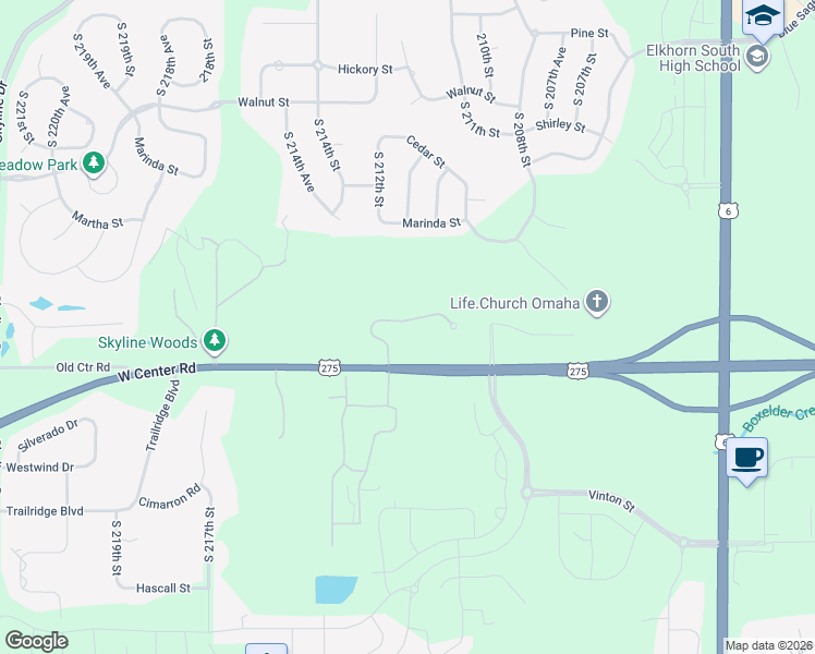 map of restaurants, bars, coffee shops, grocery stores, and more near 21201 Arbor Court in Omaha