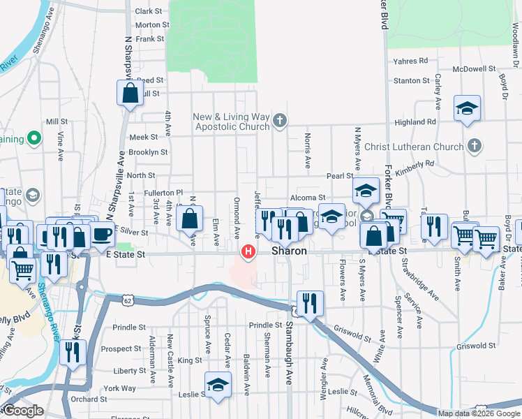 map of restaurants, bars, coffee shops, grocery stores, and more near 799 Linden Street in Sharon