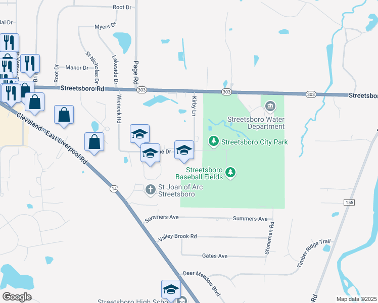 map of restaurants, bars, coffee shops, grocery stores, and more near 1951 Annalane Drive in Streetsboro
