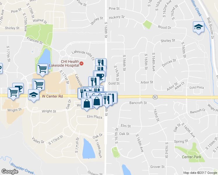 map of restaurants, bars, coffee shops, grocery stores, and more near 2612 South 167th Avenue Circle in Omaha