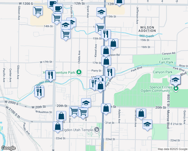map of restaurants, bars, coffee shops, grocery stores, and more near 326 18th Street in Ogden
