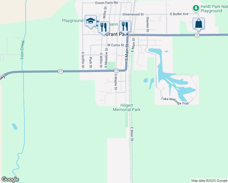 map of restaurants, bars, coffee shops, grocery stores, and more near 513 South Maple Street in Grant Park