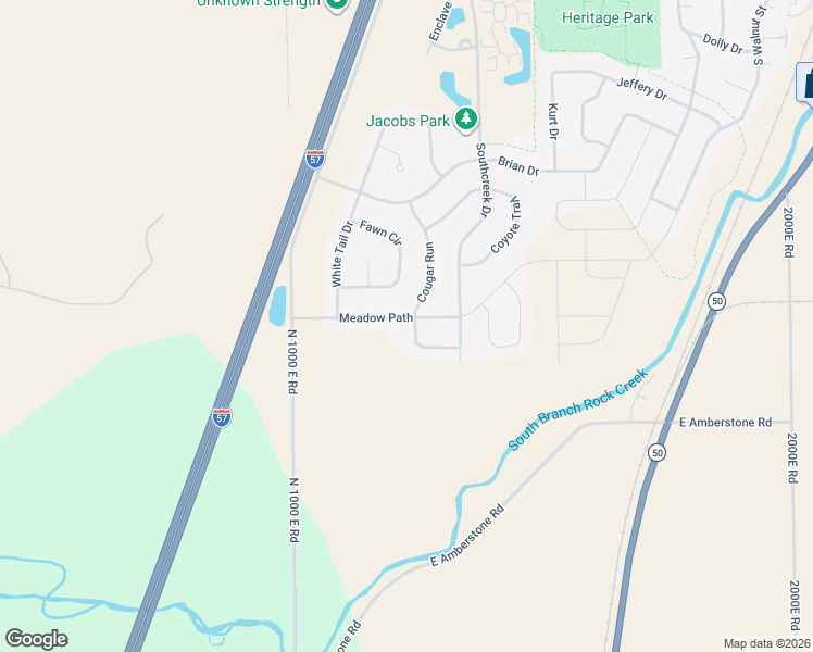 map of restaurants, bars, coffee shops, grocery stores, and more near 1102 Meadow Path in Manteno