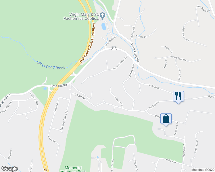 map of restaurants, bars, coffee shops, grocery stores, and more near 16 Fillmore Drive in Stony Point