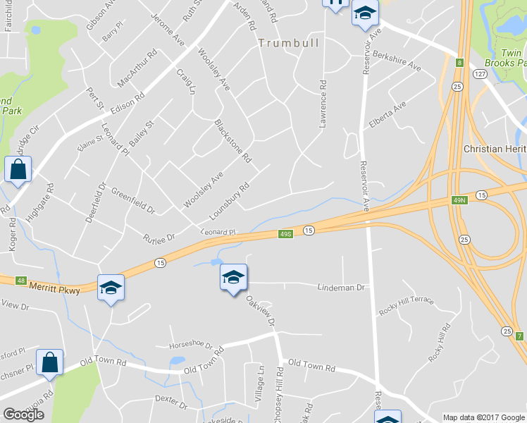 map of restaurants, bars, coffee shops, grocery stores, and more near 24 Sunnycrest Road in Trumbull