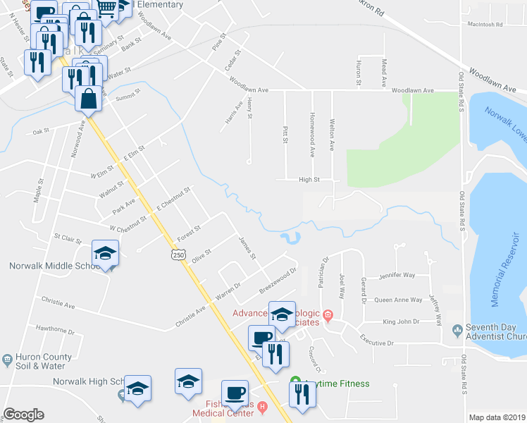 map of restaurants, bars, coffee shops, grocery stores, and more near 11 James Street in Norwalk