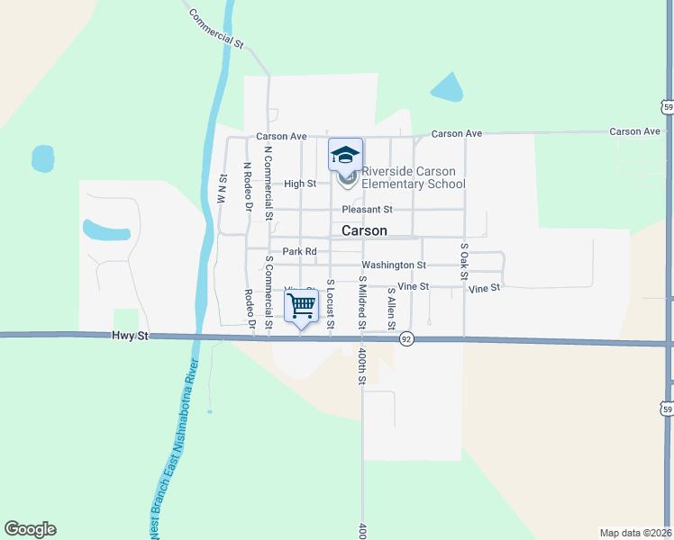 map of restaurants, bars, coffee shops, grocery stores, and more near 215 South Locust Street in Carson