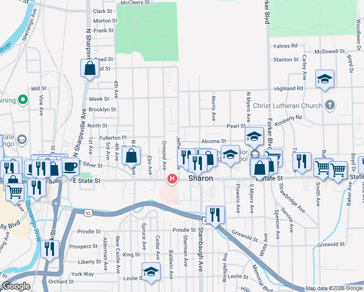 map of restaurants, bars, coffee shops, grocery stores, and more near 799 Linden Street in Sharon