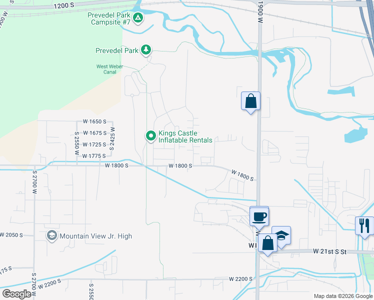 map of restaurants, bars, coffee shops, grocery stores, and more near 3725 West 1745 South in West Haven
