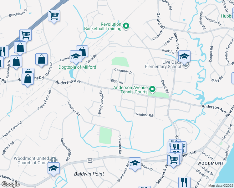 map of restaurants, bars, coffee shops, grocery stores, and more near 424 Anderson Avenue in Milford