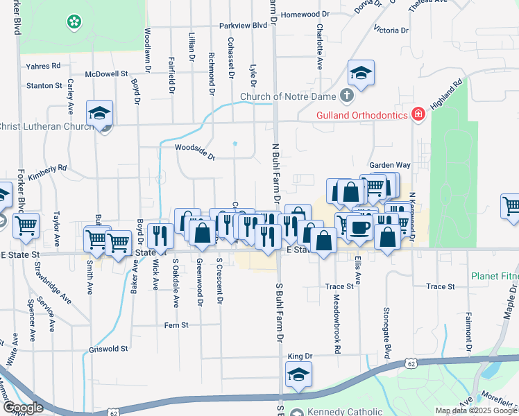 map of restaurants, bars, coffee shops, grocery stores, and more near 146 Theota Drive in Hermitage