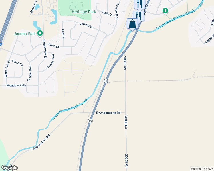 map of restaurants, bars, coffee shops, grocery stores, and more near 7927 Illinois 50 in Manteno