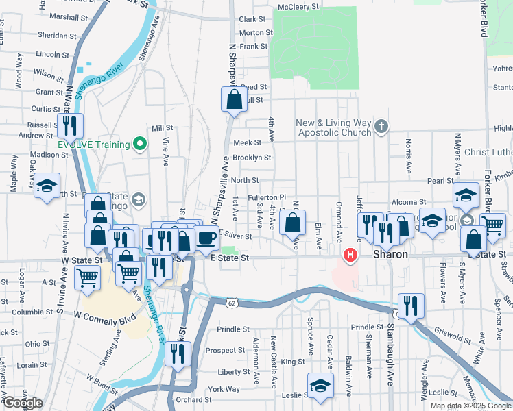 map of restaurants, bars, coffee shops, grocery stores, and more near 138 2nd Avenue in Sharon