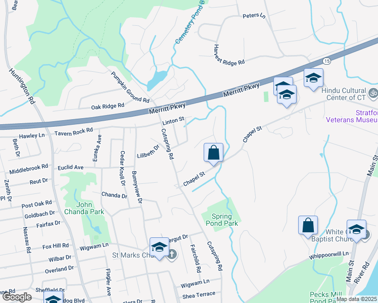 map of restaurants, bars, coffee shops, grocery stores, and more near 120 Morning Glory Terrace in Stratford