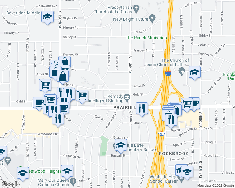 map of restaurants, bars, coffee shops, grocery stores, and more near 11440 West Center Road in Omaha