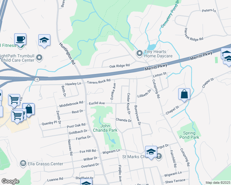 map of restaurants, bars, coffee shops, grocery stores, and more near 35 Eureka Avenue in Stratford
