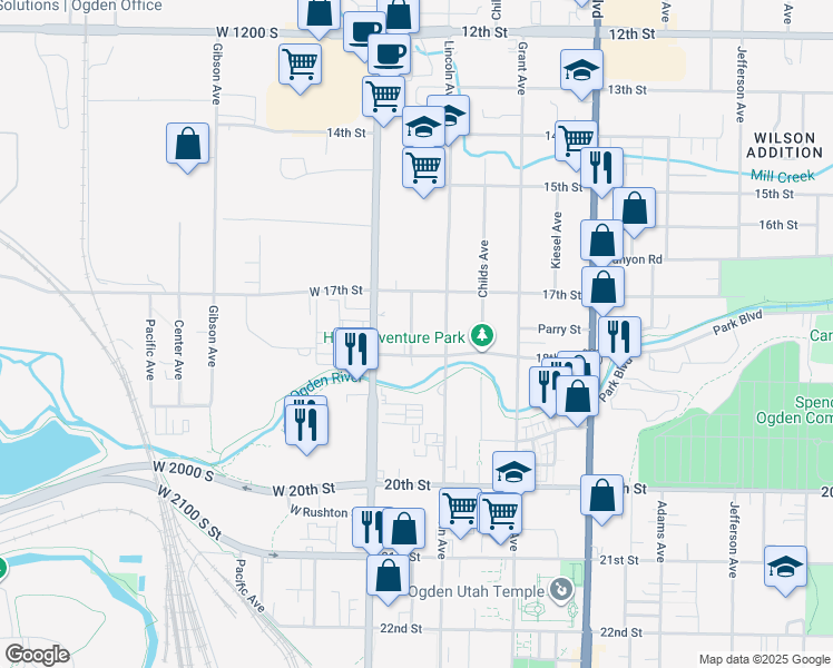 map of restaurants, bars, coffee shops, grocery stores, and more near 1760 Pingree Avenue East in Ogden