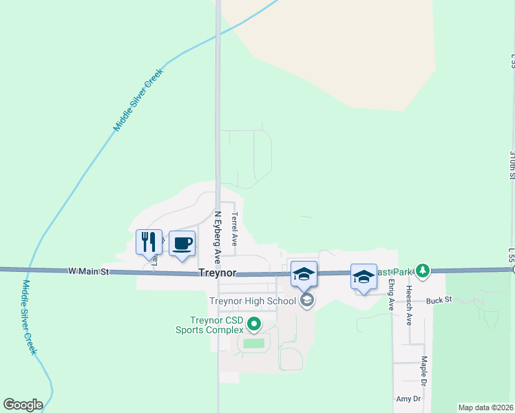 map of restaurants, bars, coffee shops, grocery stores, and more near 115 Terrel Avenue in Treynor