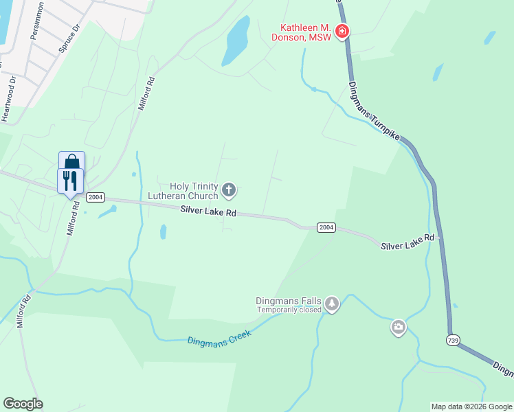 map of restaurants, bars, coffee shops, grocery stores, and more near Silver Lake Road in Dingmans Ferry