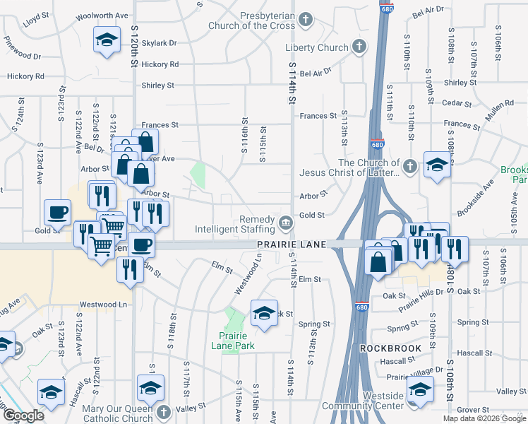 map of restaurants, bars, coffee shops, grocery stores, and more near 11440 West Center Road in Omaha