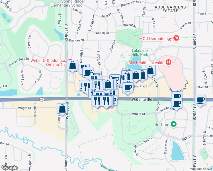 map of restaurants, bars, coffee shops, grocery stores, and more near 17627 Gold Plaza in Omaha