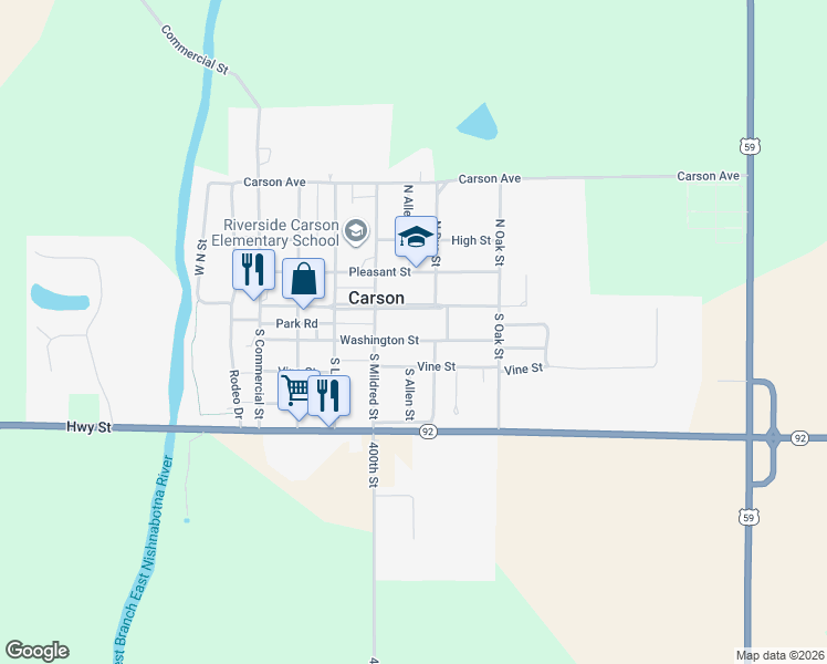 map of restaurants, bars, coffee shops, grocery stores, and more near 446 Vine Street in Carson