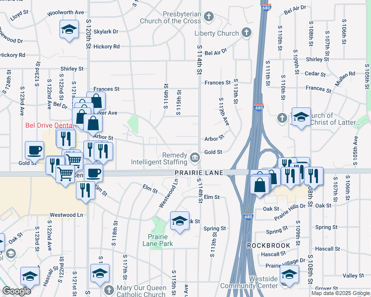 map of restaurants, bars, coffee shops, grocery stores, and more near 11440 West Center Road in Omaha
