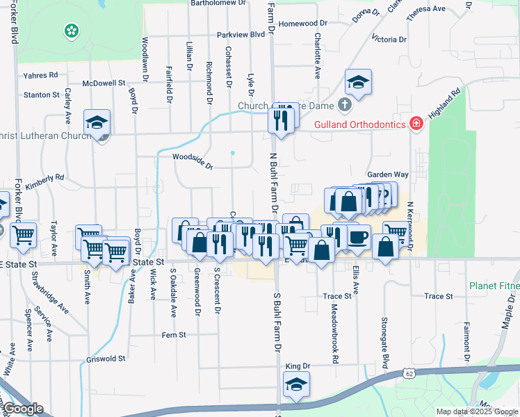 map of restaurants, bars, coffee shops, grocery stores, and more near 146 Theota Drive in Hermitage