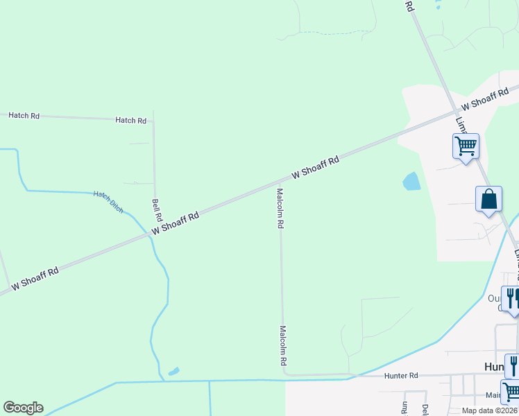 map of restaurants, bars, coffee shops, grocery stores, and more near 3232 West Shoaff Road in Huntertown
