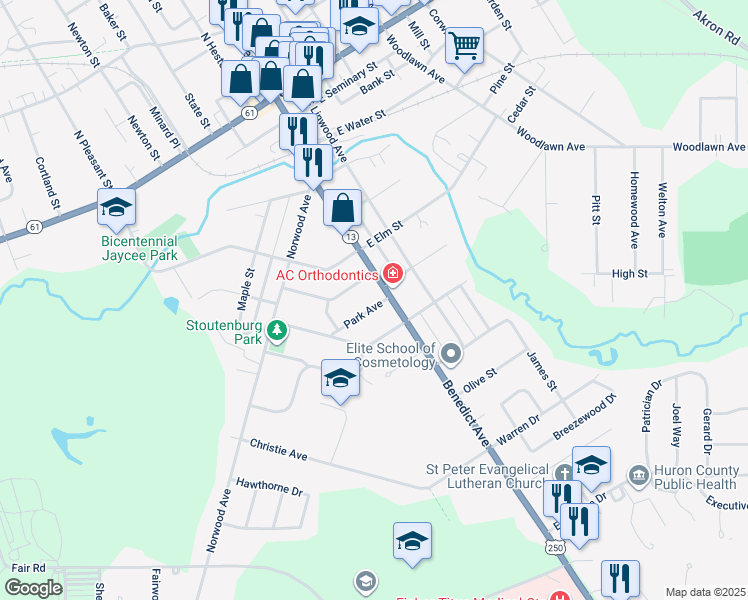 map of restaurants, bars, coffee shops, grocery stores, and more near 133 Benedict Avenue in Norwalk