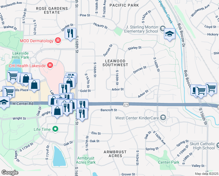 map of restaurants, bars, coffee shops, grocery stores, and more near 2415 South 165th Avenue in Omaha