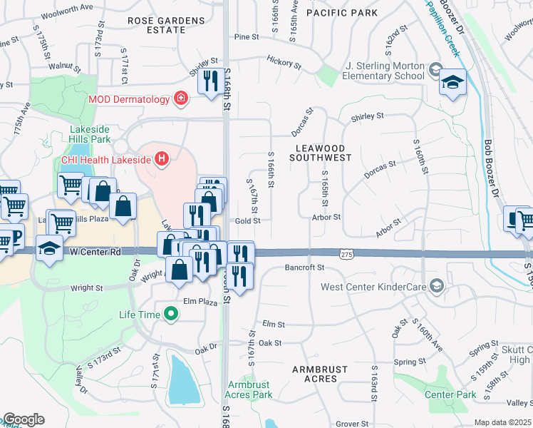 map of restaurants, bars, coffee shops, grocery stores, and more near 2511 South 166th Street in Omaha